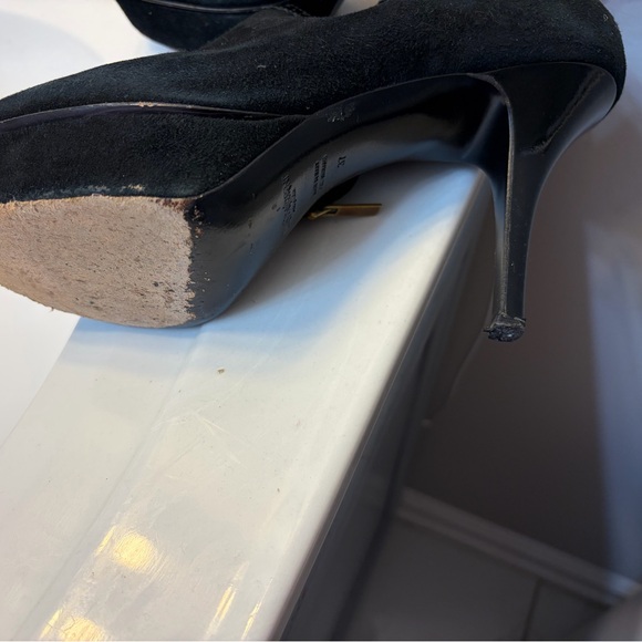 Yves Saint Laurent Black Suede Ankle Booties with Patent Trim - Picture 3 of 4